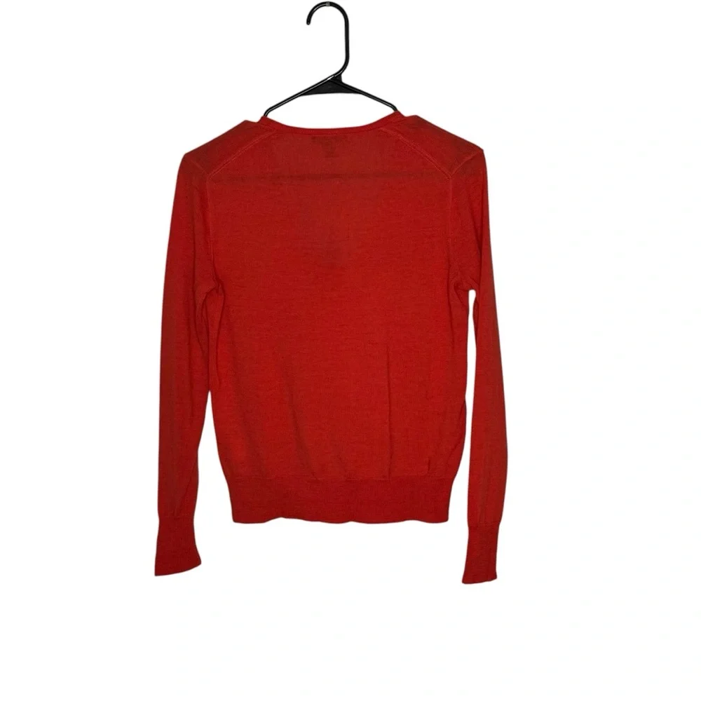 Women’s J Crew Size XXS Orange Merino Wool Lightweight Bow Front V-Neck Sweater
